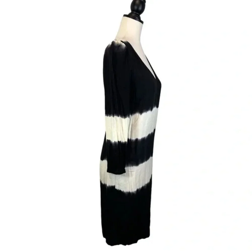 Anthropologie Floreat Ink Wash Tie Dye Dress V-Neck 3/4 Sleeve Black, Size 2 - Picture 7 of 15